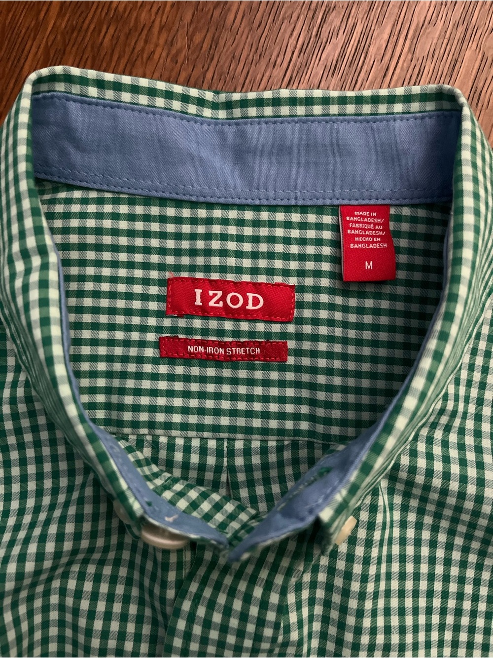 Izod Button Down Green Checkered Casual Shirt Size M
